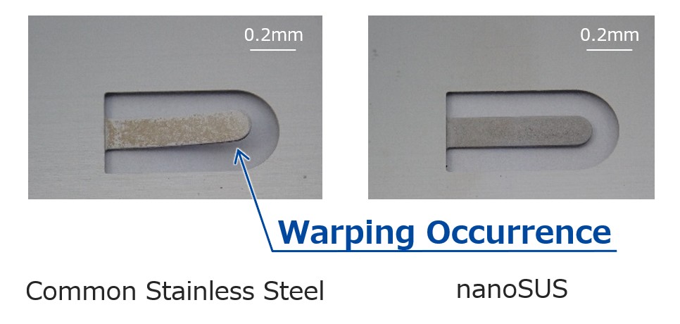 Comparison of the warpage  in common SUS and nanoSUS